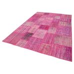 206x304 cm Kırk Yama Pembe Yama Pamuklu Yün El Dokuma Modern Geometrik Etnik Eskitme Desenli Boho Oturma Odası Salon Yolluk Koridor Mutfak Halısı