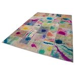 206x305 cm Kırk Yama Pembe Yama Pamuklu Yün El Dokuma Modern Geometrik Etnik Eskitme Desenli Boho Oturma Odası Salon Yolluk Koridor Mutfak Halısı