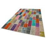 206x307 cm Kırk Yama Turuncu Yama Pamuklu Yün El Dokuma Modern Geometrik Etnik Eskitme Desenli Boho Oturma Odası Salon Yolluk Koridor Mutfak Halısı
