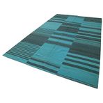 206x352 cm Degrade Kilim Turkuaz Çizgili Yün El Dokuma Modern Geometrik Etnik Eskitme Desenli Boho Oturma Odası Salon Yolluk Koridor Mutfak Halısı