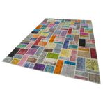 207x298 cm Kırk Yama Gri Yama Pamuklu Yün El Dokuma Modern Geometrik Etnik Eskitme Desenli Boho Oturma Odası Salon Yolluk Koridor Mutfak Halısı