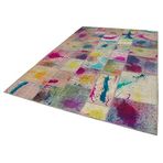 207x302 cm Kırk Yama Gri Yama Pamuklu Yün El Dokuma Modern Geometrik Etnik Eskitme Desenli Boho Oturma Odası Salon Yolluk Koridor Mutfak Halısı