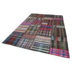 207x310 cm Kırk Yama Gri Yama Pamuklu Yün El Dokuma Modern Geometrik Etnik Eskitme Desenli Boho Oturma Odası Salon Yolluk Koridor Mutfak Halısı