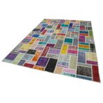 208x296 cm Kırk Yama Kırmızı Yama Pamuklu Yün El Dokuma Modern Geometrik Etnik Eskitme Desenli Boho Oturma Odası Salon Yolluk Koridor Mutfak Halısı