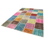208x300 cm Kırk Yama Mavi Yama Pamuklu Yün El Dokuma Modern Geometrik Etnik Eskitme Desenli Boho Oturma Odası Salon Yolluk Koridor Mutfak Halısı