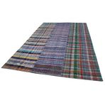 208x301 cm Kırk Yama Gri Yama Pamuklu Yün El Dokuma Modern Geometrik Etnik Eskitme Desenli Boho Oturma Odası Salon Yolluk Koridor Mutfak Halısı