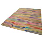 209x283 cm Degrade Kilim Kahverengi Çizgili Yün El Dokuma Modern Geometrik Etnik Eskitme Desenli Boho Oturma Odası Salon Yolluk Koridor Mutfak Halısı