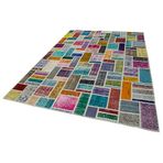 209x297 cm Kırk Yama Pembe Yama Pamuklu Yün El Dokuma Modern Geometrik Etnik Eskitme Desenli Boho Oturma Odası Salon Yolluk Koridor Mutfak Halısı