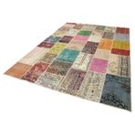 209x298 cm Kırk Yama Kremi Kırk Yama Pamuklu Yün El Dokuma Modern Geometrik Etnik Eskitme Desenli Boho Oturma Odası Salon Yolluk Koridor Mutfak Halısı