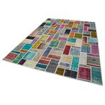 209x298 cm Kırk Yama Mavi Yama Pamuklu Yün El Dokuma Modern Geometrik Etnik Eskitme Desenli Boho Oturma Odası Salon Yolluk Koridor Mutfak Halısı