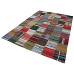 209x302 cm Kırk Yama Kırmızı Yama Pamuklu Yün El Dokuma Modern Geometrik Etnik Eskitme Desenli Boho Oturma Odası Salon Yolluk Koridor Mutfak Halısı