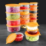 20LI Yuvarlak Gıda Saklama Kabı Seti Organizer Düzenleyici Erzak Kabı 10X250 6X600 4X1200ML Turuncu