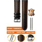 20mm-22mm-24mm saatlerle uyumlu spor tasarım dikişli hakiki deri saat kordonu kayışı t04rd-t - 22 mm - Siyah - Turuncu