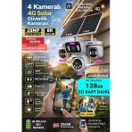 20Mp 4 Kamera 360 Görüş 4G Güneş Enerjili Sim Kartlı Güvenlik Kamerası - Kişi Takibi - 128Gb Sd Kart
