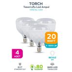 20W Kristal Tasarruflu E27 Beyaz Işık Torch Led Ampul 4 Adet