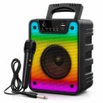 20W RMS Güçlü Bluetooth Parti Hoparlörü - 4 İnç RGB Işıklı - Kablolu Mikrofonlu Karaoke Seti Mikrofon Dahil - FM Radyo, USB ve TF Kart Destekli Ses Bombası