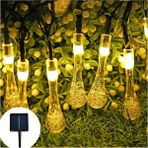 20W Solar Su Damlası LED Işık Zinciri 5 Metre 7 Mod 3200K IP65 Güneş Enerjili Bahçe Dekoru - Sarı - Gün Işığı