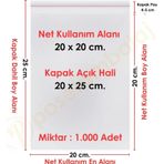 20x20+5 cm.(20x25) 1.000 Adet Şeffaf Bantlı Yapışkanlı OPP Poşet