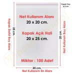 20X20+5 Cm. (20X25) 100 Adet - Şeffaf Bantlı Yapışkanlı Opp Jelatin Poşet