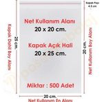 20x20+5 cm.(20x25) 500 Adet Şeffaf Bantlı Yapışkanlı OPP Poşet