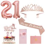 21. Doğum Günü Süslemeleri ZJDZTK için, Gül Altın 21. Doğum Günü Kuşağı, Taç, Pasta Üstü, Dijital Mumlar, Balon Seti, Eşlik Eden Doğum Günü Kartı ve Güzel Hediye Kutusu Dahil
