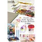 21 Renk Brons Sulu Boya 35X50 cm Telli Spralli Resim Defteri Resim Paleti Resim Fırçası Temizleme Kabı Suluboya Okul - Çok Renkli - Standart