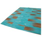 210x272 cm Degrade Kilim Turkuaz Çizgili Yün El Dokuma Modern Geometrik Etnik Eskitme Desenli Boho Oturma Odası Salon Yolluk Koridor Mutfak Halısı