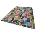 210x296 cm Kırk Yama Gri Yama Pamuklu Yün El Dokuma Modern Geometrik Etnik Eskitme Desenli Boho Oturma Odası Salon Yolluk Koridor Mutfak Halısı