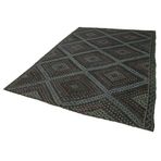 210x303 cm Geometrik Kilim Siyah Geometrik Yün El Dokuma Modern Geometrik Etnik Eskitme Desenli Boho Oturma Odası Salon Yolluk Koridor Mutfak Halısı