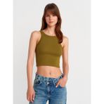 21104 Fitilli Crop Top-Koyu Yeşil - 40