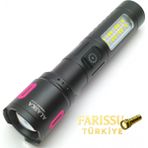 212 Farissu Alaska Şarjlı LED El Feneri | 1500–2000 Lümen | Zoomlu 500–600 M | Çift Işık Modlu | Type-C Şarjlı - 1 adet - Siyah