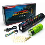 212 Farissu Zoomlu Şarjlı LED El Feneri 30W 3000 Lümen | 1–1,5 Km Menzil | Acil Durum Çekici | 3 Mod | 330 gr - 1 adet - Siyah