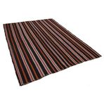 212x284 cm Çizgili Kilim Siyah Çizgili Yün El Dokuma Modern Geometrik Etnik Eskitme Desenli Boho Oturma Odası Salon Yolluk Koridor Mutfak Halısı