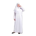 2133_Tek Parça Kaymaz Başörtülü Namaz Tesettür Elbisesi Boneye Son, 00200 Beyaz, 2XL/3XL