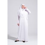 2133_Tek Parça Kaymaz Başörtülü Namaz Tesettür Elbisesi Boneye Son, 00200 Beyaz, XS
