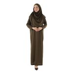 2133_Tek Parça Kaymaz Başörtülü Namaz Tesettür Elbisesi Boneye Son, 00410 Haki, 2XL/3XL