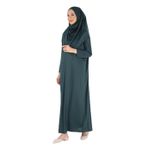 2133_Tek Parça Kaymaz Başörtülü Namaz Tesettür Elbisesi Boneye Son, 00415 Zümrüt Yeşili, 2XL/3XL