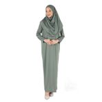 2133_Tek Parça Kaymaz Başörtülü Namaz Tesettür Elbisesi Boneye Son, 00428 Çağla, 2XL/3XL