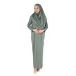 2133_Tek Parça Kaymaz Başörtülü Namaz Tesettür Elbisesi Boneye Son, 00428 Çağla, L/XL