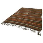 213x308 cm Çizgili Kilim Kahverengi Çizgili Yün El Dokuma Modern Geometrik Etnik Eskitme Desenli Boho Oturma Odası Salon Yolluk Koridor Mutfak Halısı