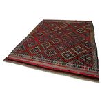 214x290 cm Geometrik Kilim Kırmızı Geometrik Yün El Dokuma Modern Geometrik Etnik Eskitme Desenli Boho Oturma Odası Salon Yolluk Koridor Mutfak Halısı