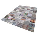 214x303 cm Kırk Yama Gri Yama Pamuklu Yün El Dokuma Modern Geometrik Etnik Eskitme Desenli Boho Oturma Odası Salon Yolluk Koridor Mutfak Halısı