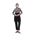 2156_Desenli Tam Kapalı 3'lü Tesettür Mayo, 00100 Siyah, 40