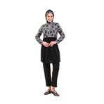 2156_Desenli Tam Kapalı 3'lü Tesettür Mayo, 00100 Siyah, 44
