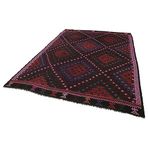 215x295 cm Geometrik Kilim Bordo Geometrik Yün El Dokuma Modern Geometrik Etnik Eskitme Desenli Boho Oturma Odası Salon Yolluk Koridor Mutfak Halısı
