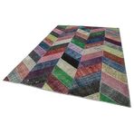 215x301 cm Kırk Yama Kırmızı Yama Pamuklu Yün El Dokuma Modern Geometrik Etnik Eskitme Desenli Boho Oturma Odası Salon Yolluk Koridor Mutfak Halısı
