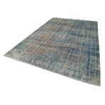 215x317 cm Overdyed Vintage Mavi Vintage Yün El Dokuma Modern Geometrik Etnik Eskitme Desenli Boho Oturma Odası Salon Yolluk Koridor Mutfak Halısı
