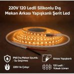 220V 120 Led Dış Mekan Şerit Led Amber Işık Arkası Yapışkanlı Suya Dayanıklı Dekoratif Aydınlatma Vitrin