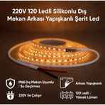 220V 120 LED Dış Mekan Şerit LED Amber Işık Arkası Yapışkanlı Suya Dayanıklı Dekoratif Aydınlatma