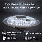 220V 120 LED Dış Mekan Şerit LED Beyaz Işık Arkası Yapışkanlı Suya Dayanıklı Dekoratif Aydınlatma